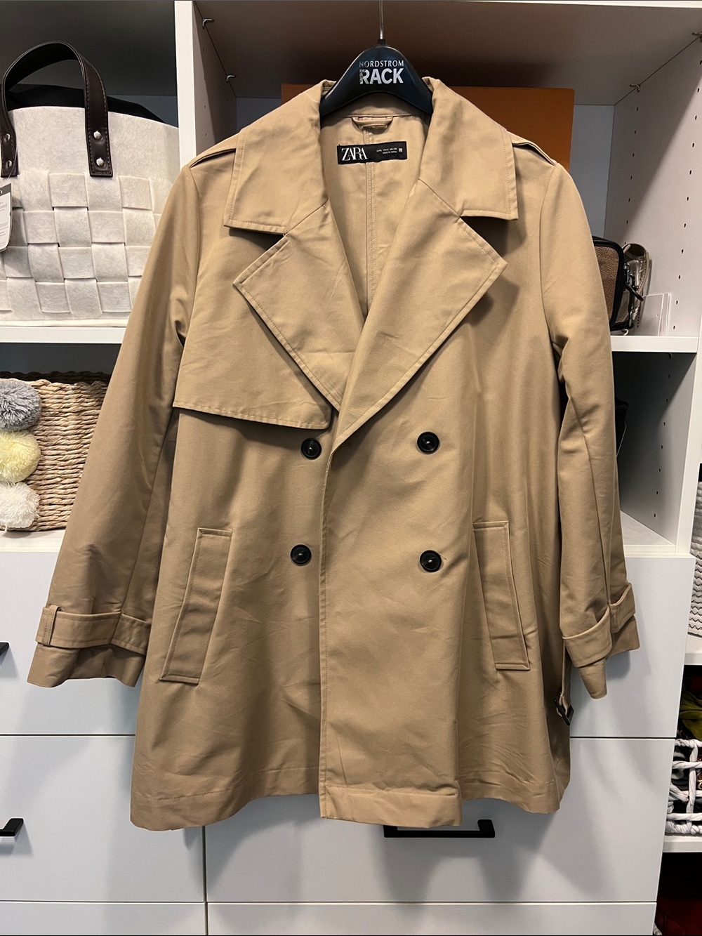 Zara Tan Double-Breasted Trench Coat